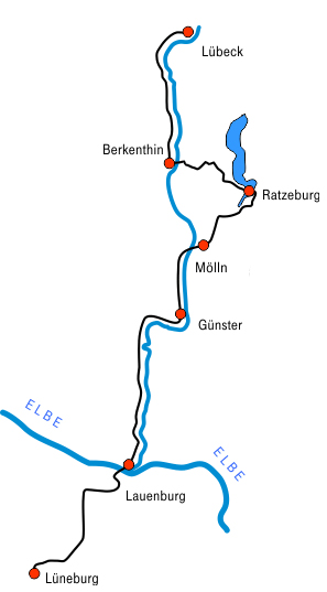 Streckenverlauf des Elbe-Lübeck-Kanals